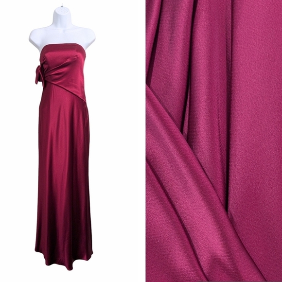 A B S By Allen Schwartz Malbec Satin Gown Strapless Maxi Dress Side Ruched Bow 0 - Picture 1 of 12